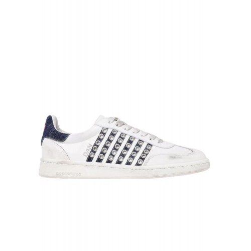 Sneakers DSQUARED2, Boxer Design, Denim Details, White Sneakers DSQUARED2, Boxer Design, Denim Details, White