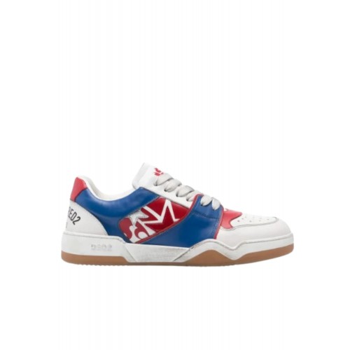 Sneakers DSQUARED2, Spiker Design, Blue Details, White Sneakers DSQUARED2, Spiker Design, Blue Details, White