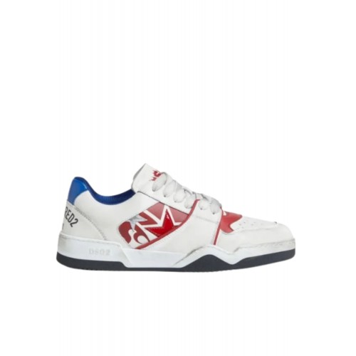 Sneakers DSQUARED2, Panelled Design, Red Details, White  Sneakers DSQUARED2, Panelled Design, Red Details, White
