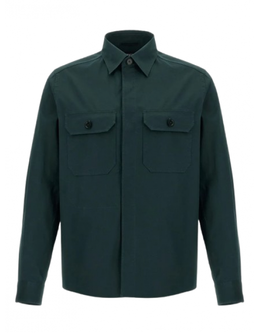 Camasa Zegna,Button-down overshirt, Dark Green - SOT8BUFV16A9T09