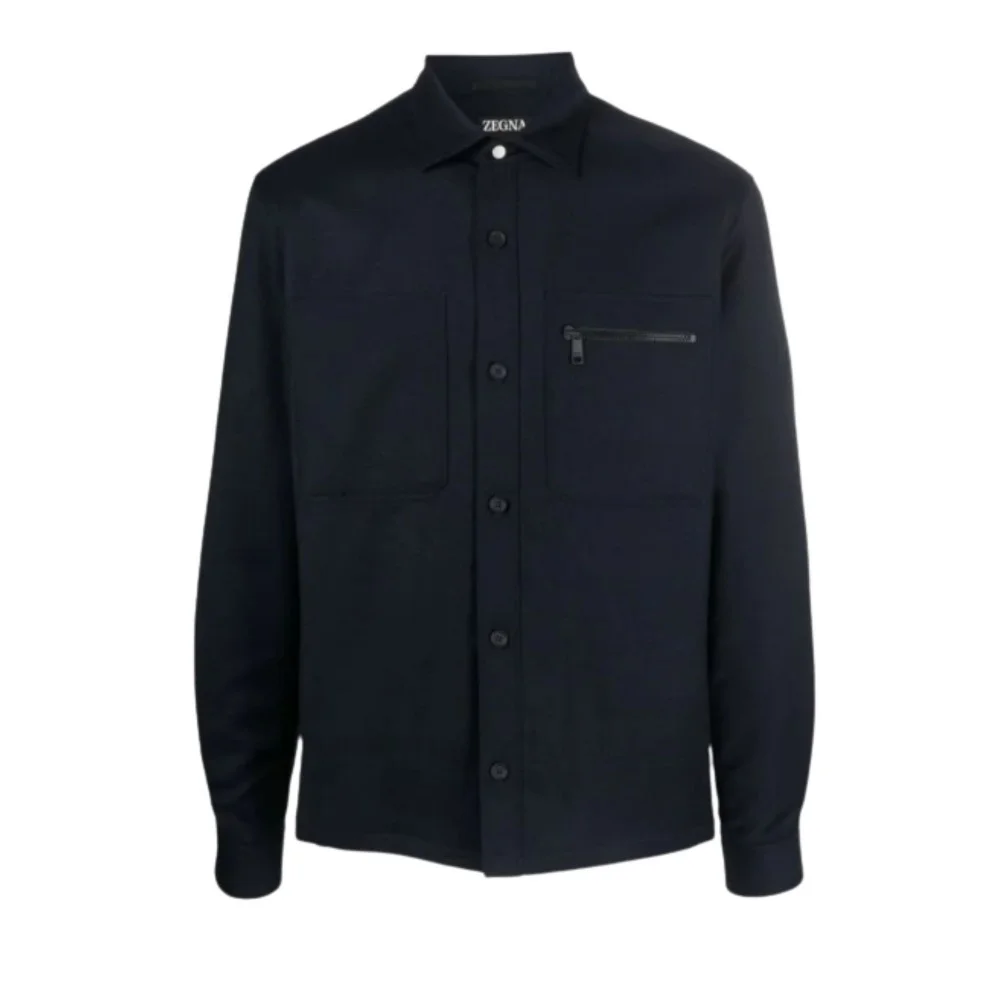 Camasa Zegna, Merino Wool, Zip Detail, Navy Blue - SOTM2UEV01A8016