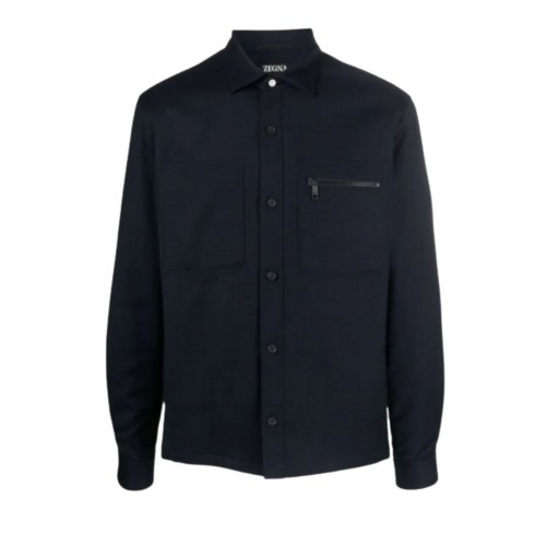 Camasa Zegna, Merino Wool, Zip Detail, Navy Blue Camasa Zegna, Merino Wool, Zip Detail, Navy Blue