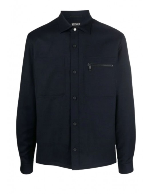 Camasa Zegna, Merino Wool, Zip Detail, Navy Blue - SOTM2UEV01A8016 Camasa Zegna, Merino Wool, Zip Detail, Navy Blue - SOTM2UEV01A8016