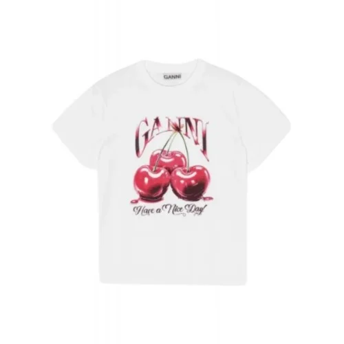 Tricou GANNI, Cherry Print, White