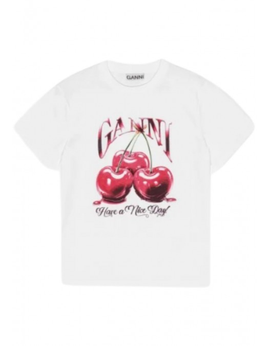 Tricou GANNI, Cherry Print, White - T4004151 Tricou GANNI, Cherry Print, White - T4004151