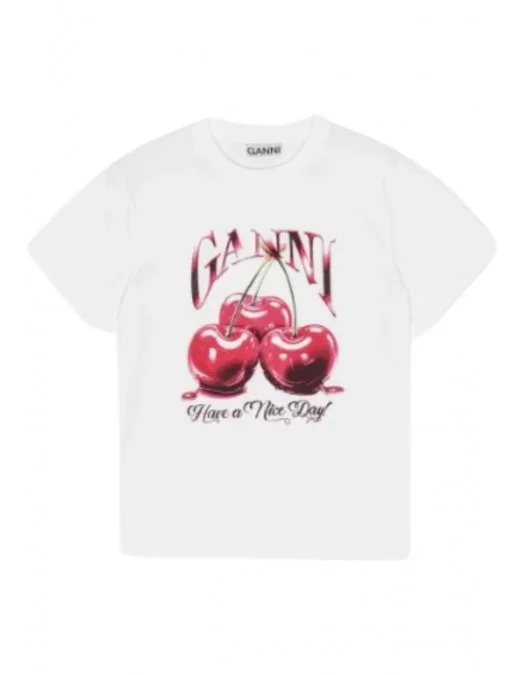 Tricou GANNI, Cherry Print, White - T4004151