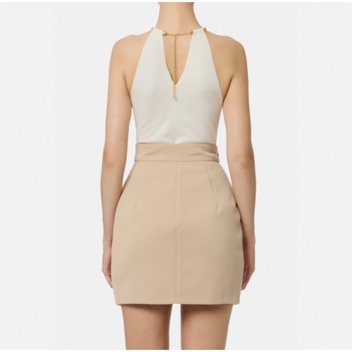 Top ELISABETTA FRANCHI, Knit top with jewel snake, Milky Top ELISABETTA FRANCHI, Knit top with jewel snake, Milky