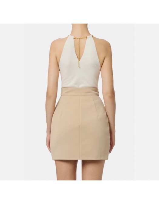 Top ELISABETTA FRANCHI, Knit top with jewel snake, Milky - TK55S56E2DZ9 Top ELISABETTA FRANCHI, Knit top with jewel snake, Milky - TK55S56E2DZ9