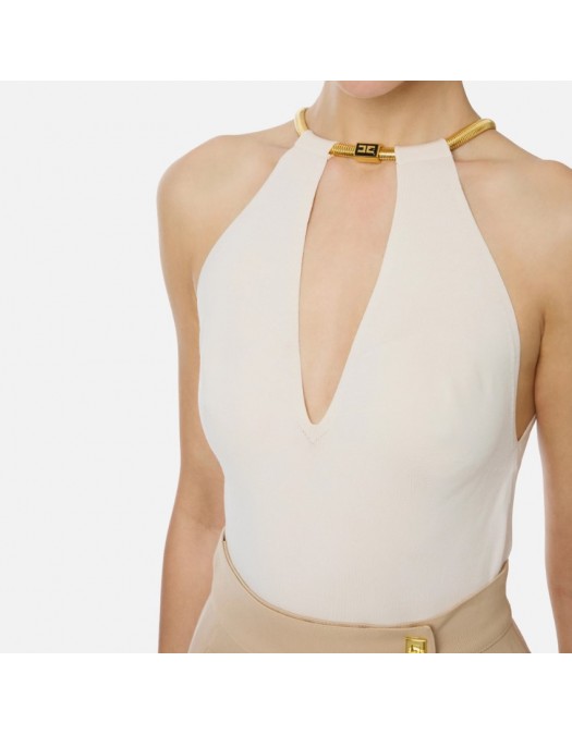 Top ELISABETTA FRANCHI, Knit top with jewel snake, Milky - TK55S56E2DZ9 Top ELISABETTA FRANCHI, Knit top with jewel snake, Milky - TK55S56E2DZ9