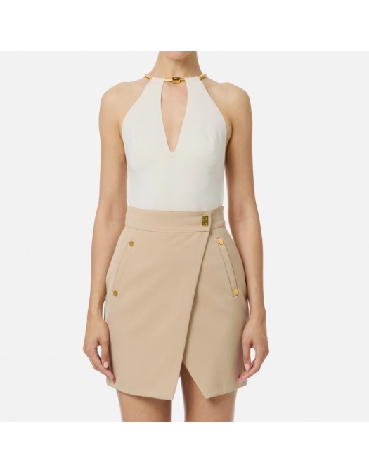 Top ELISABETTA FRANCHI, Knit top with jewel snake, Milky - TK55S56E2DZ9 Top ELISABETTA FRANCHI, Knit top with jewel snake, Milky - TK55S56E2DZ9