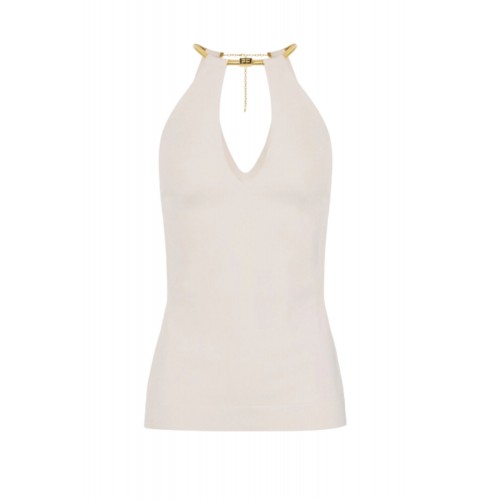 Top ELISABETTA FRANCHI, Knit top with jewel snake, Milky Top ELISABETTA FRANCHI, Knit top with jewel snake, Milky