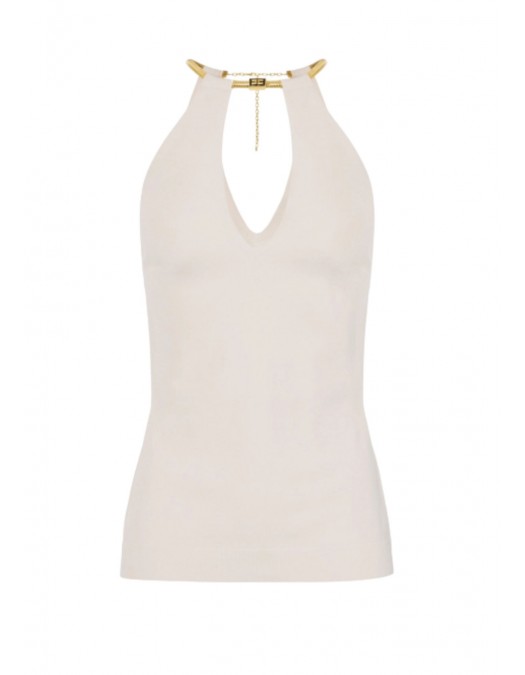Top ELISABETTA FRANCHI, Knit top with jewel snake, Milky - TK55S56E2DZ9 Top ELISABETTA FRANCHI, Knit top with jewel snake, Milky - TK55S56E2DZ9