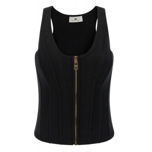 TOP ELISABETTA FRANCHI,Zipped Ribbbed Bustier Top TOP ELISABETTA FRANCHI,Zipped Ribbbed Bustier Top