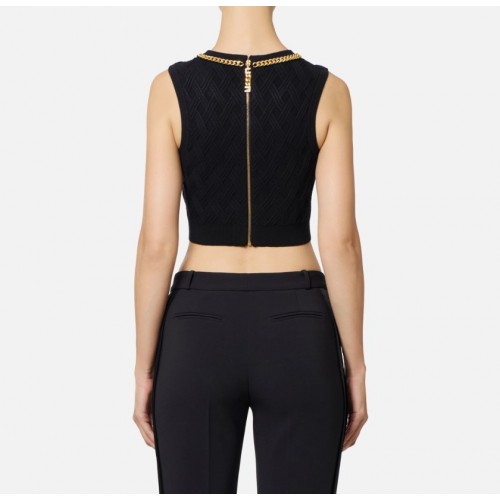 Top ELISABETTA FRANCHI ,Top in knit fabric with diamond pattern and jewel details Top ELISABETTA FRANCHI ,Top in knit fabric with diamond pattern and jewel details