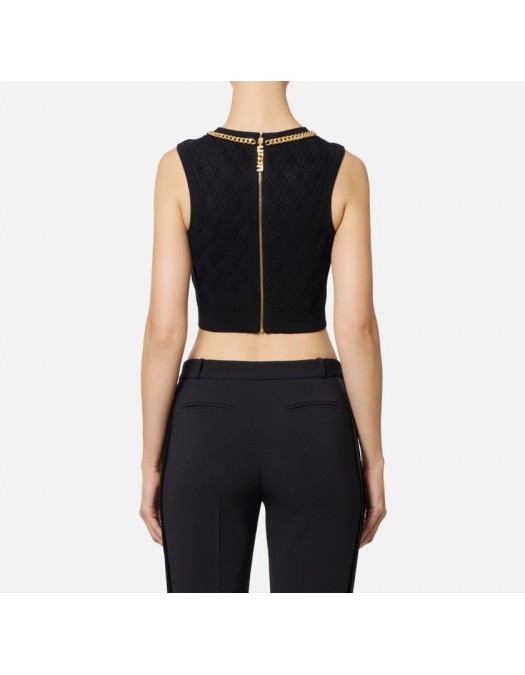 Top ELISABETTA FRANCHI ,Top in knit fabric with diamond pattern and jewel details - TK60B56E2110 Top ELISABETTA FRANCHI ,Top in knit fabric with diamond pattern and jewel details - TK60B56E2110