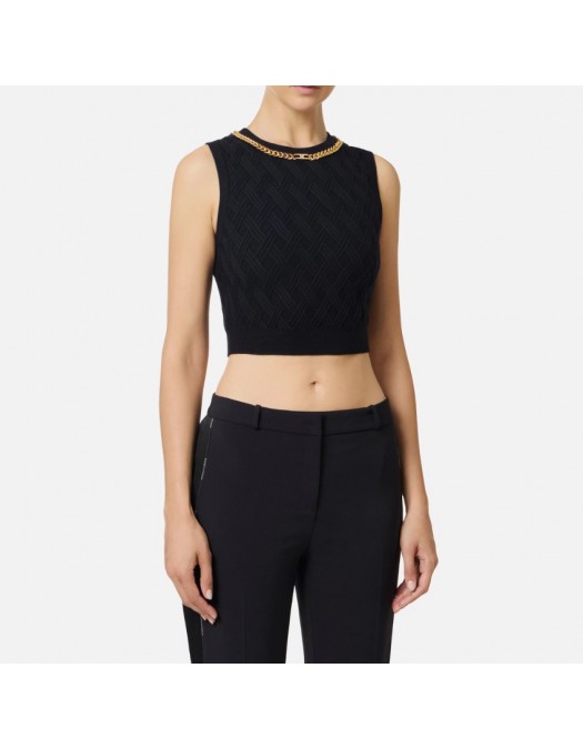 Top ELISABETTA FRANCHI ,Top in knit fabric with diamond pattern and jewel details - TK60B56E2110 Top ELISABETTA FRANCHI ,Top in knit fabric with diamond pattern and jewel details - TK60B56E2110