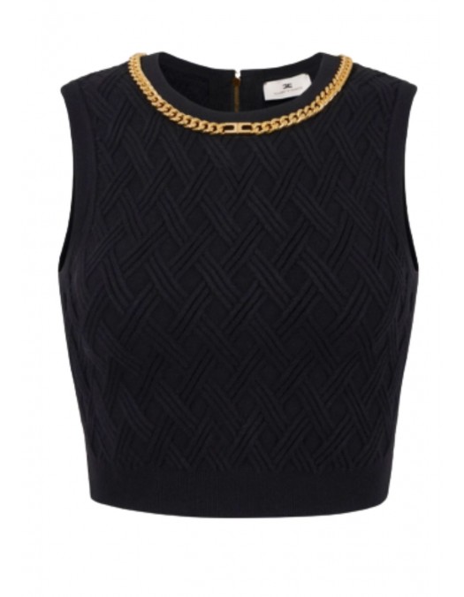 Top ELISABETTA FRANCHI ,Top in knit fabric with diamond pattern and jewel details - TK60B56E2110 Top ELISABETTA FRANCHI ,Top in knit fabric with diamond pattern and jewel details - TK60B56E2110