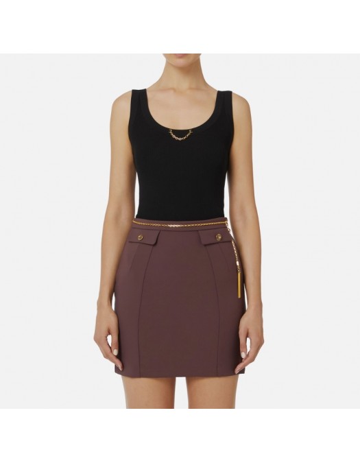 TOP ELISABETTA FRANCHI,Knit top in viscose and silk fabric with jewel detail - TK62B56E2110