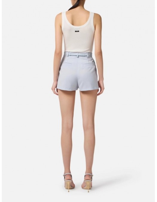 TOP ELISABETTA FRANCHI,Knit top in viscose and silk fabric with jewel detail,White - TK62B56E2360