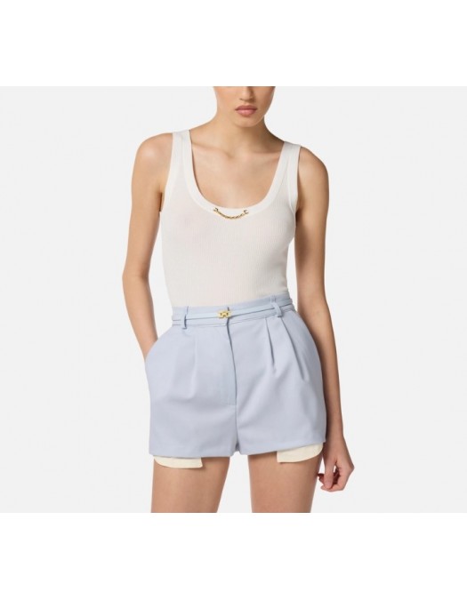 TOP ELISABETTA FRANCHI,Knit top in viscose and silk fabric with jewel detail,White - TK62B56E2360