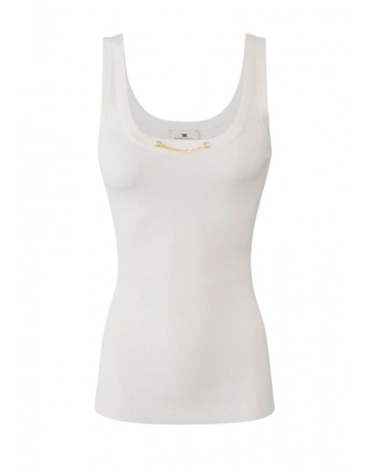 TOP ELISABETTA FRANCHI,Knit top in viscose and silk fabric with jewel detail,White - TK62B56E2360