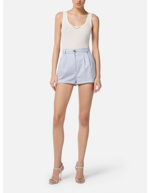 TOP ELISABETTA FRANCHI,Knit top in viscose and silk fabric with jewel detail,White - TK62B56E2360