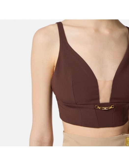 Top ELISABETTA FRANCHI, In crêpe fabric with jewel detail,Top Coffee - TO04857E2EA3 Top ELISABETTA FRANCHI, In crêpe fabric with jewel detail,Top Coffee - TO04857E2EA3