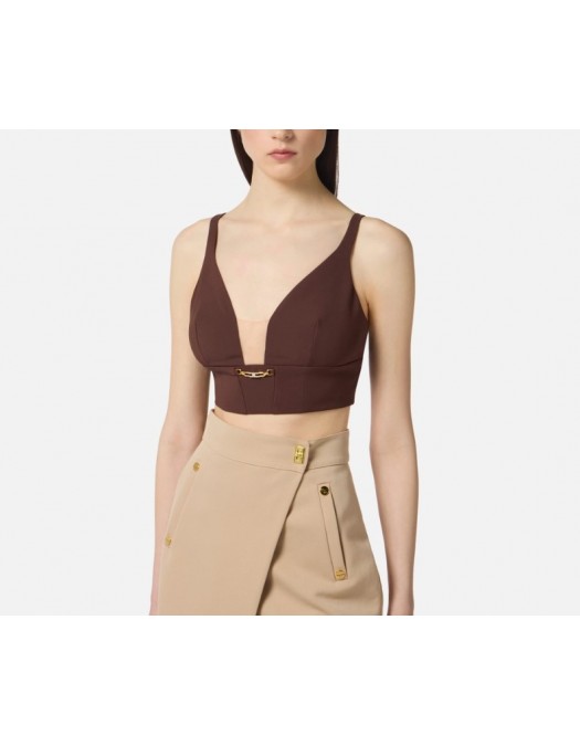 Top ELISABETTA FRANCHI, In crêpe fabric with jewel detail,Top Coffee - TO04857E2EA3 Top ELISABETTA FRANCHI, In crêpe fabric with jewel detail,Top Coffee - TO04857E2EA3