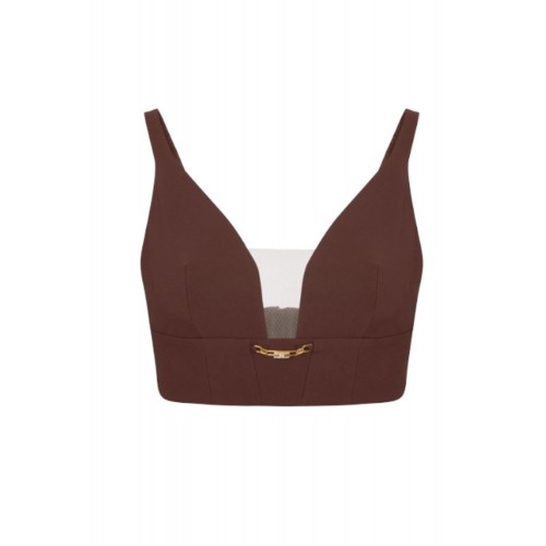 Top ELISABETTA FRANCHI, In crêpe fabric with jewel detail,Top Coffee Top ELISABETTA FRANCHI, In crêpe fabric with jewel detail,Top Coffee