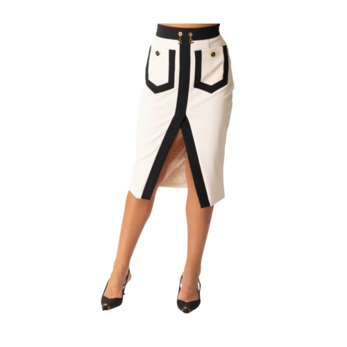 FUSTA ELISABETTA FRANCHI, Midi Skirt Color Block with Logo Charms FUSTA ELISABETTA FRANCHI, Midi Skirt Color Block with Logo Charms