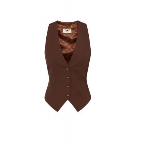 VESTA ELISABETTA FRANCHI, Cotton gabardine waistcoat,Brown