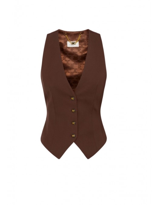 VESTA ELISABETTA FRANCHI, Cotton gabardine waistcoat,Brown - GL00156E2EA3