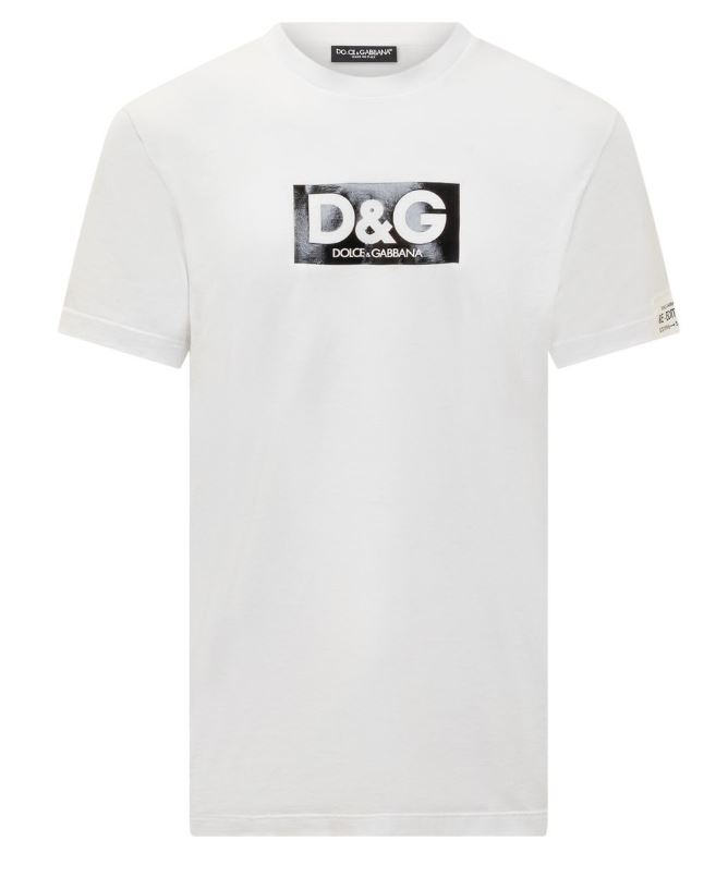 希少✨DOLCE & GABBANA ホワイトバード ピケ ポロTシャツ 50 DOLCE&GABBANA (ドルチェ&ガッバーナ) ロゴプレート Vネック 半袖 T